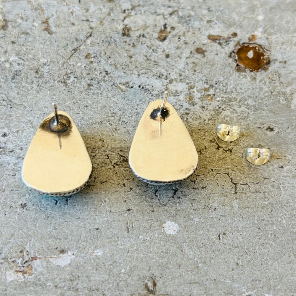 ♥️ Navajo ♥️ Dustin Francisco Sterling Silver & #8 Turquoise Stud Earrings - Picture 5 of 10